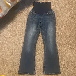 Indigo Blue Dark Wash Maternity Bootcut Jeans with Black Stretch Panel